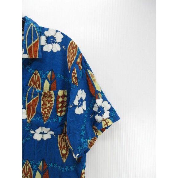 VINTAGE Basix Shirt Small Button Up Hawaiian Hibiscus Flower Surf Board - Picture 3 of 9